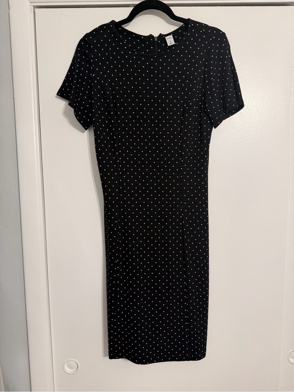 Old Navy Black Midi Zip Dress with White Polka Dots - Size S Tall